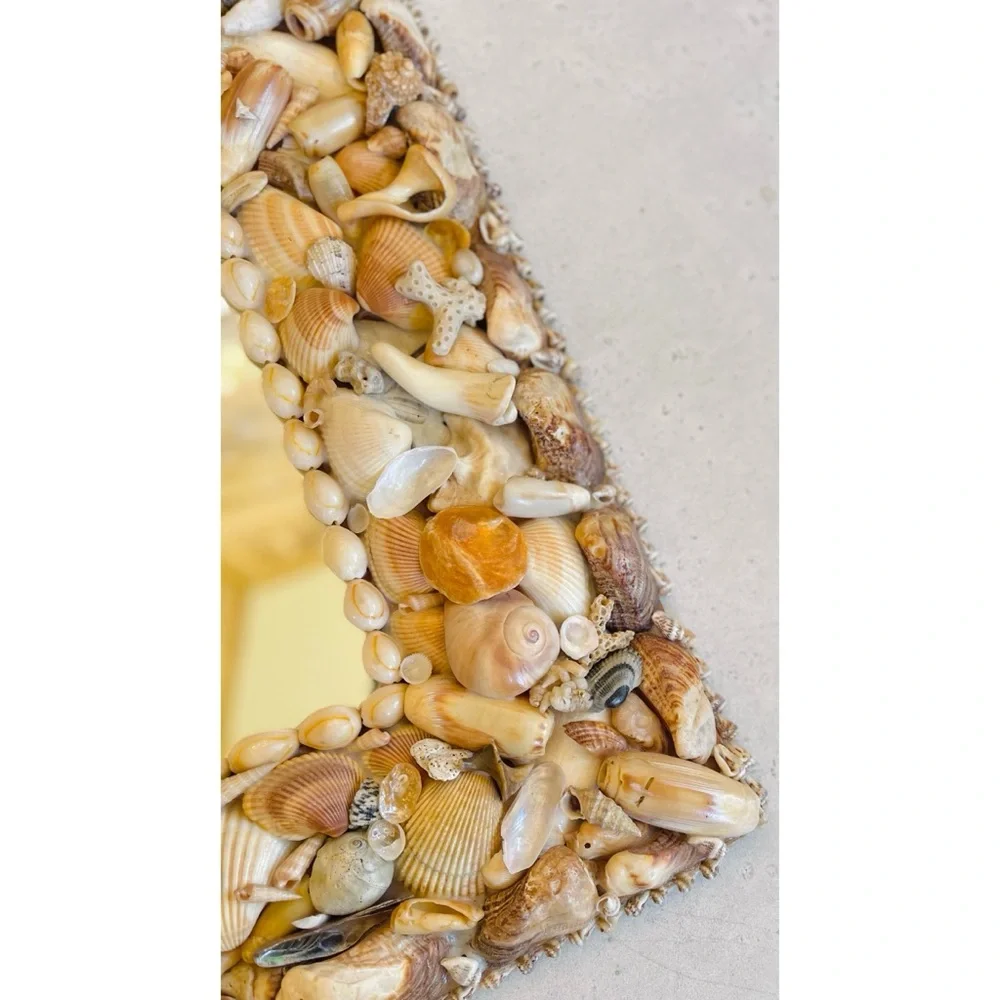 Vintage Handmade Rectangular Seashell Shell Mirror Mermaid Beachy Nautical Decor